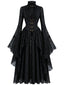 Robe médiévale en dentelle à col haut et manches évasées Années 1940