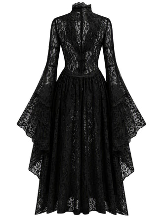 Robe médiévale en dentelle à col haut et manches évasées Années 1940 - 4