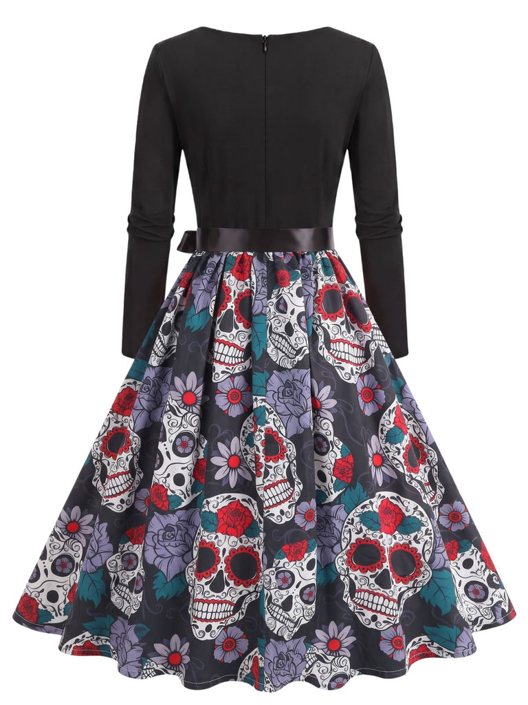 Robe à col rond, manches longues et imprimé Halloween Années 1940 - 10