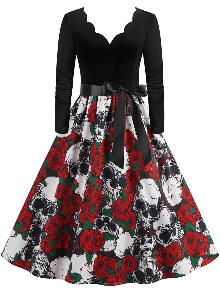 Robe à col rond, manches longues et imprimé Halloween Années 1940 - 1