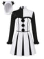 Robe noire et blanche de clown effrayant pour Halloween avec coiffe Années 1960