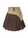 [Pré-vente] 2PCS Veste patchwork à carreaux et jupe plissée kaki et marron années 1960