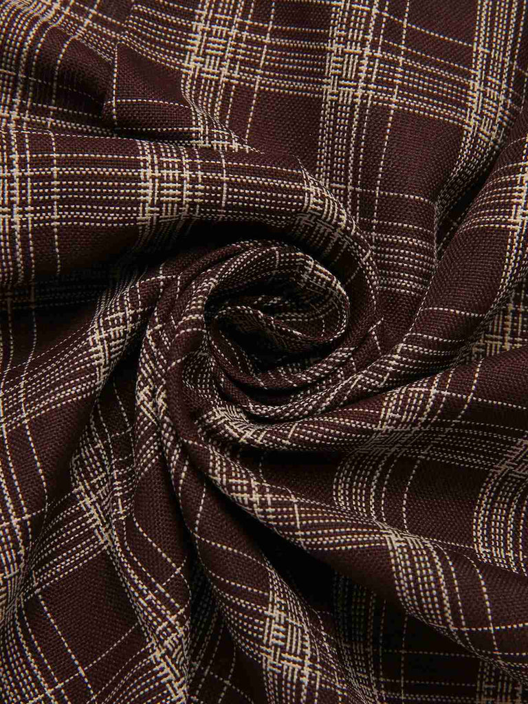 [Pré-vente] Jupe plissée à carreaux en patchwork marron avec ceinture des années 1960