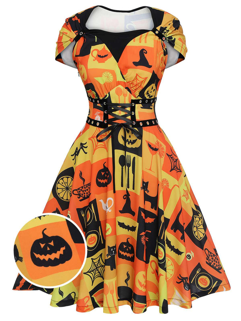 Robe col reine à lacets pour Halloween des années 1950