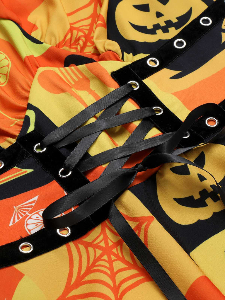 Robe col reine à lacets pour Halloween des années 1950