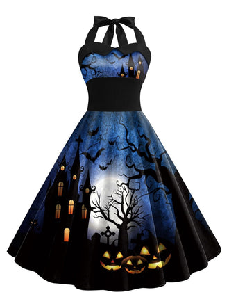 Robe trapèze taille licou Halloween des années 1950