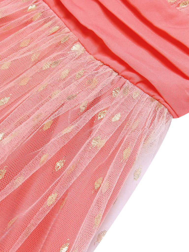 Robe pailletée à col en V rose corail des années 1950 6