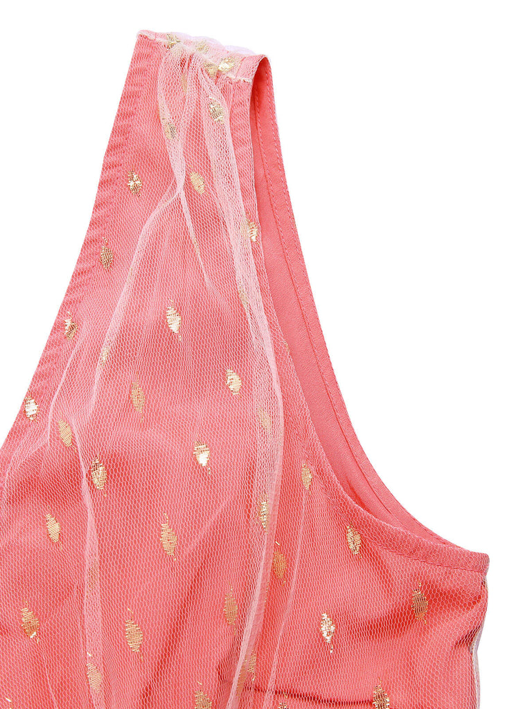 Robe pailletée à col en V rose corail des années 1950 7