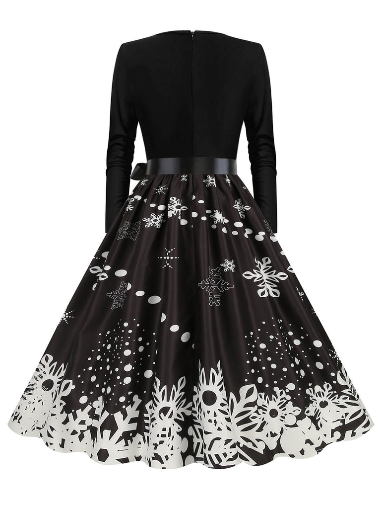 Robe trapèze patchwork col en V des années 1950 avec ruban