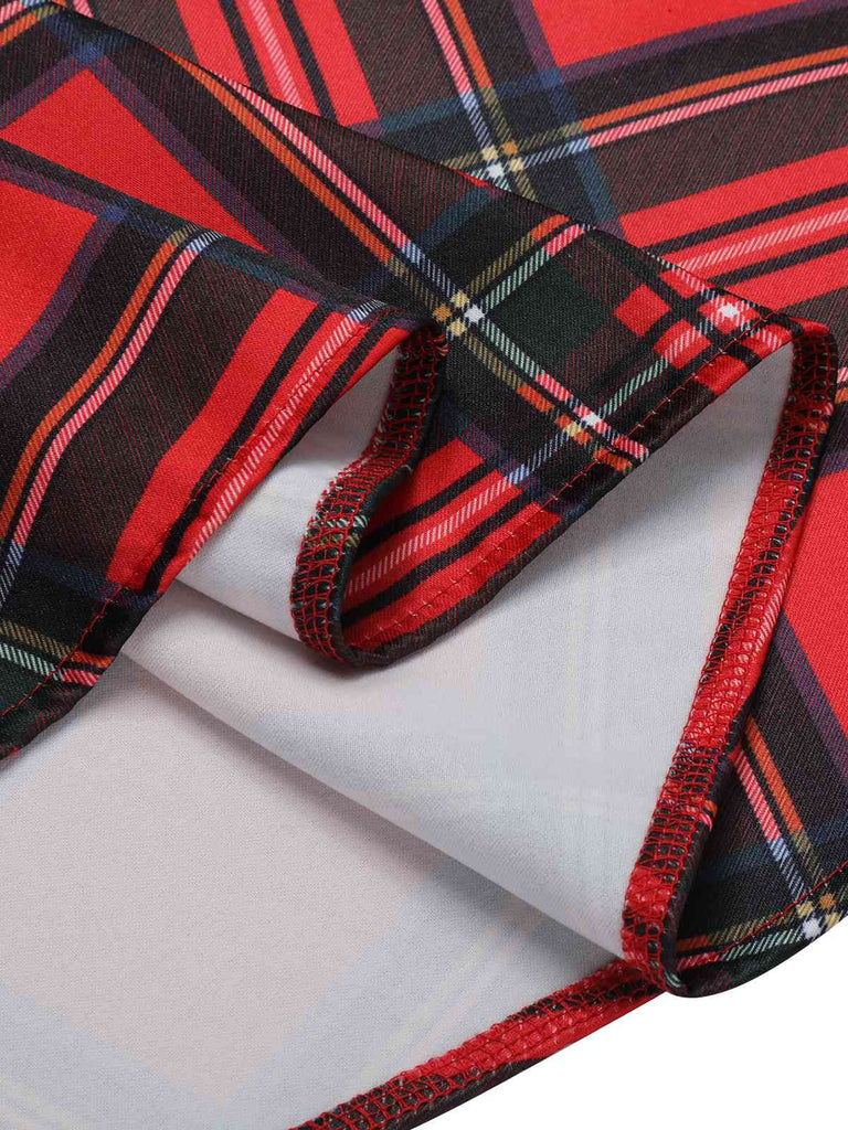 Robe rouge à épaules dénudées à carreaux de Noël des années 1950