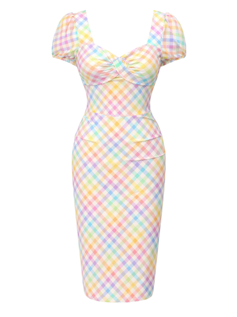 [Prévente] Robe rose pois col carré et manches bouffantes années 1960