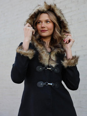 Manteau garni de fourrure à boucle solide des années 1950