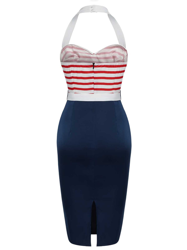 Robe dos nu à rayures et ceinture avec nœud des années 1960