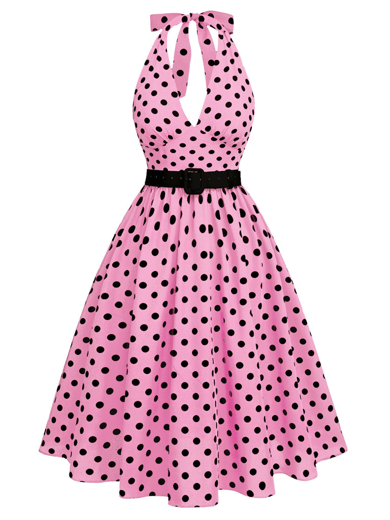 Robe dos nu rouge à pois des années 1950