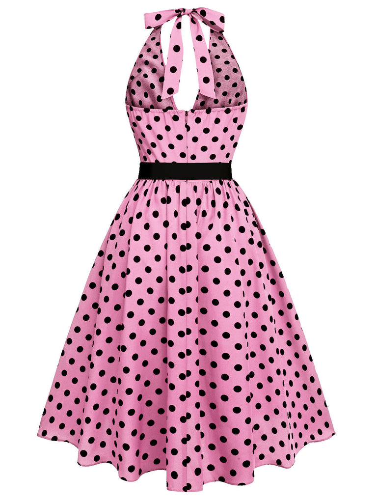 Robe dos nu rouge à pois des années 1950