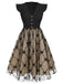Robe noire en maille à nœud et col en V des années 1950