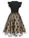 Robe noire en maille à nœud et col en V des années 1950