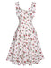 Robe blanche à col en cœur et nœud cerise des années 1950