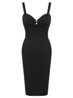 [Prévente] Robe noire à bretelles avec boutons en perles solides des années 1960