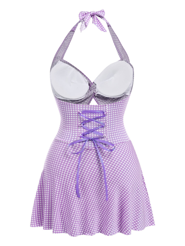 Maillot de bain une pièce rouge à carreaux des années 1930