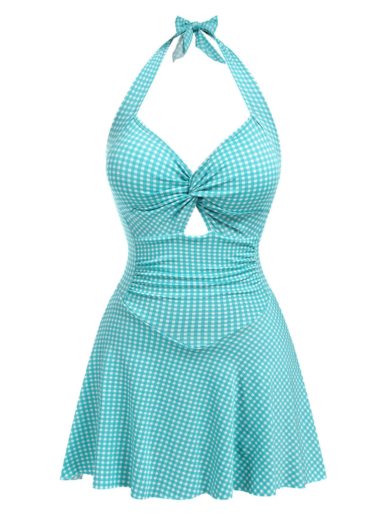 Maillot de bain une pièce vert clair à carreaux des années 1930