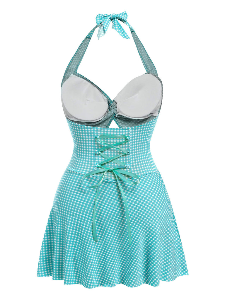 Maillot de bain une pièce vert clair à carreaux des années 1930