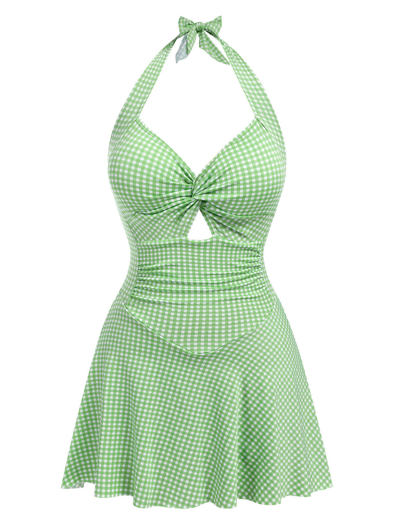 Maillot de bain une pièce vert clair à carreaux des années 1930
