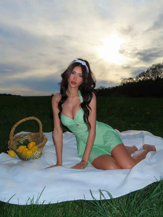 Maillot de bain une pièce vert clair à carreaux des années 1930