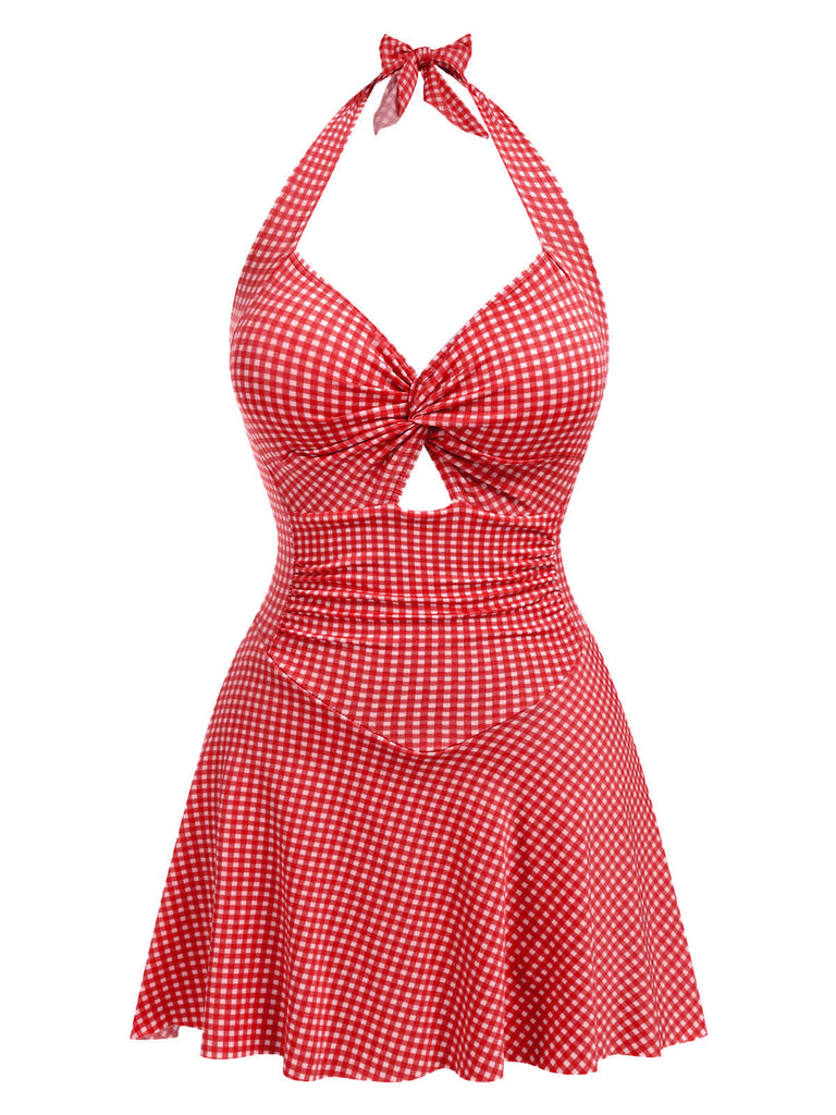 Maillot de bain une pièce vert clair à carreaux des années 1930