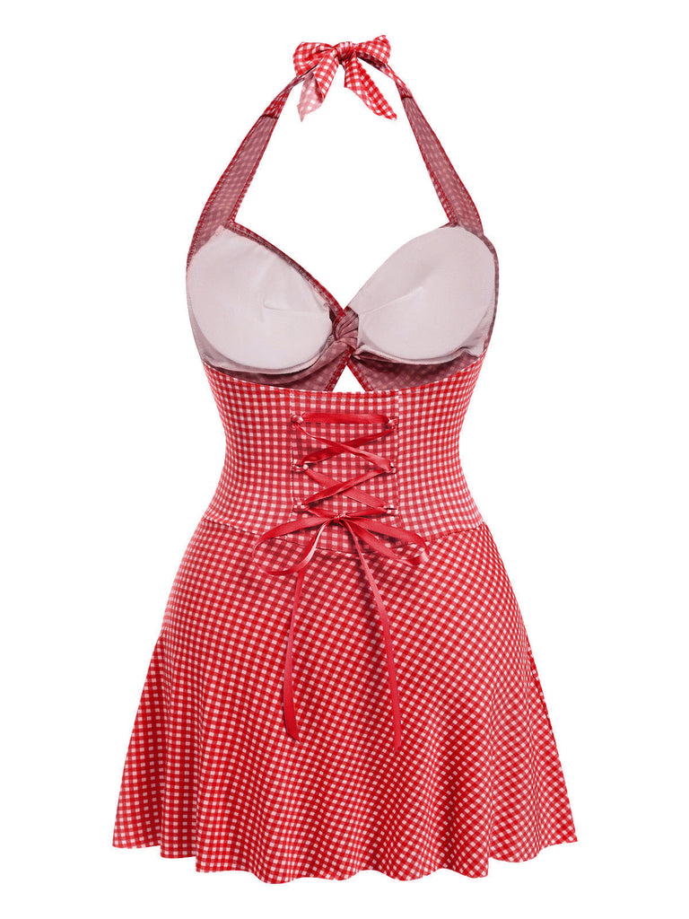 Maillot de bain une pièce vert clair à carreaux des années 1930