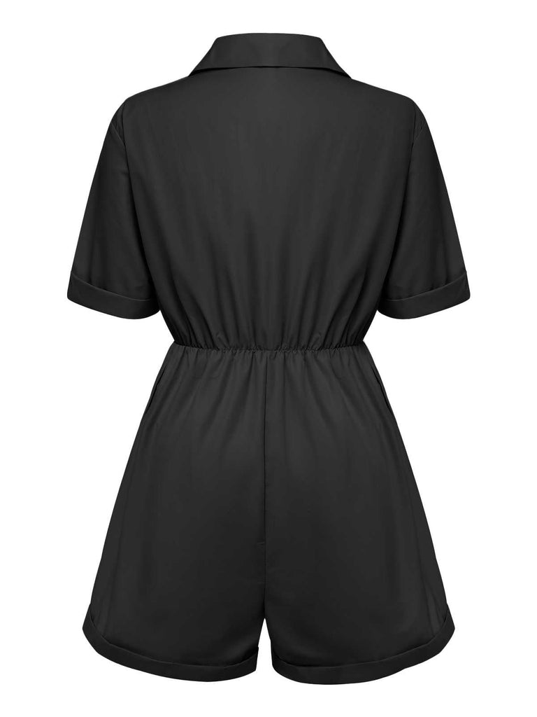 Combishort unie à lacets et col chemise des années 1950