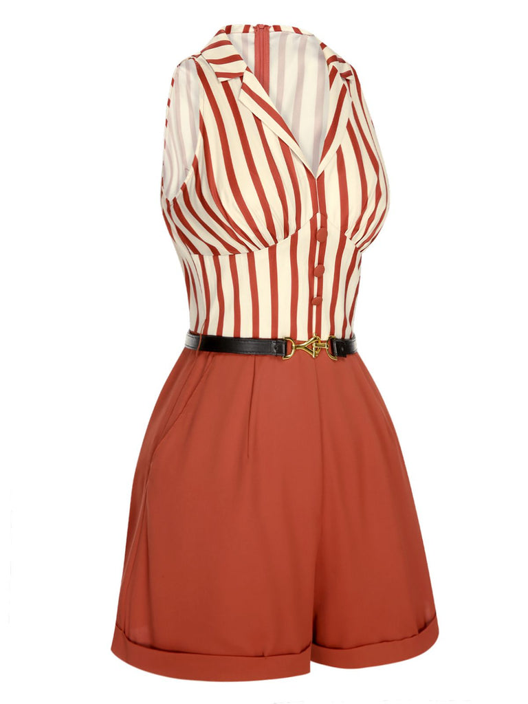 Combishort à revers rayé rouge brique des années 1940