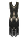 Robe Gatsby à pompons et paillettes à col en V des années 1920