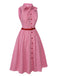 Robe rose à rayures fines et col noué des années 1950