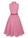 Robe rose à rayures fines et col noué des années 1950