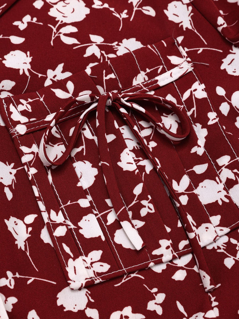 Robe marguerite à boutons revers rouge des années 1950