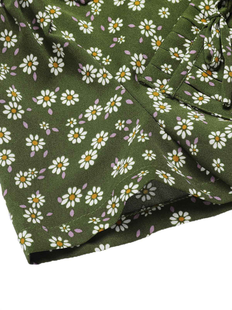 [Grande taille] Robe marguerite à boutons revers vert des années 1950
