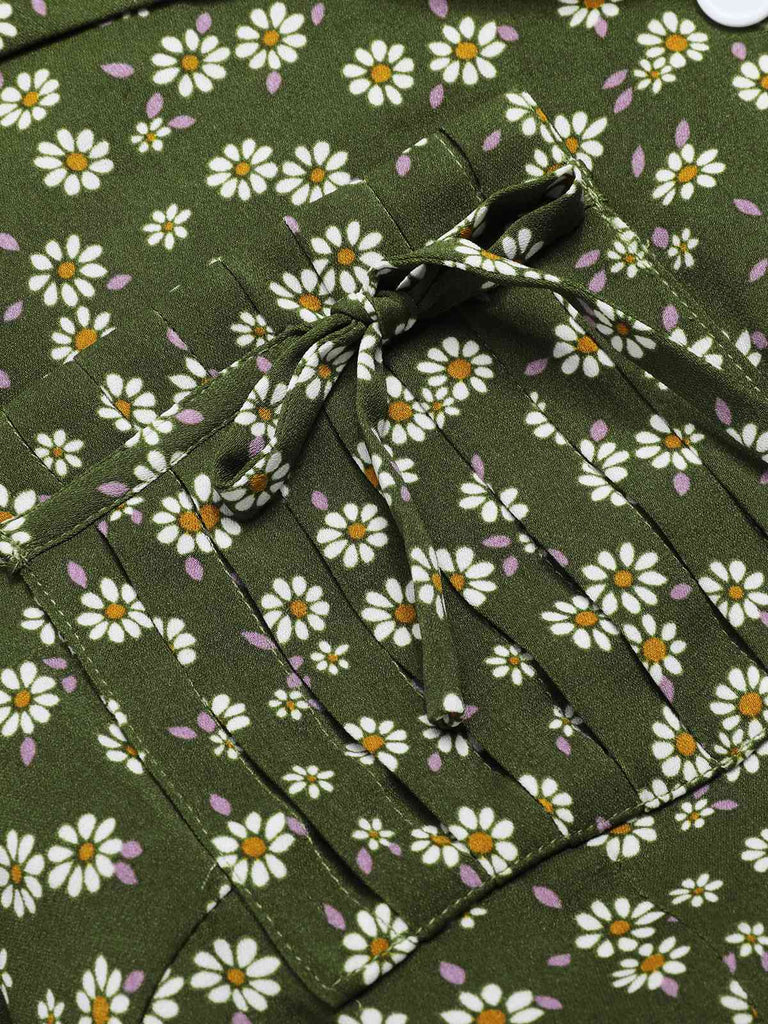 [Grande taille] Robe marguerite à boutons revers vert des années 1950