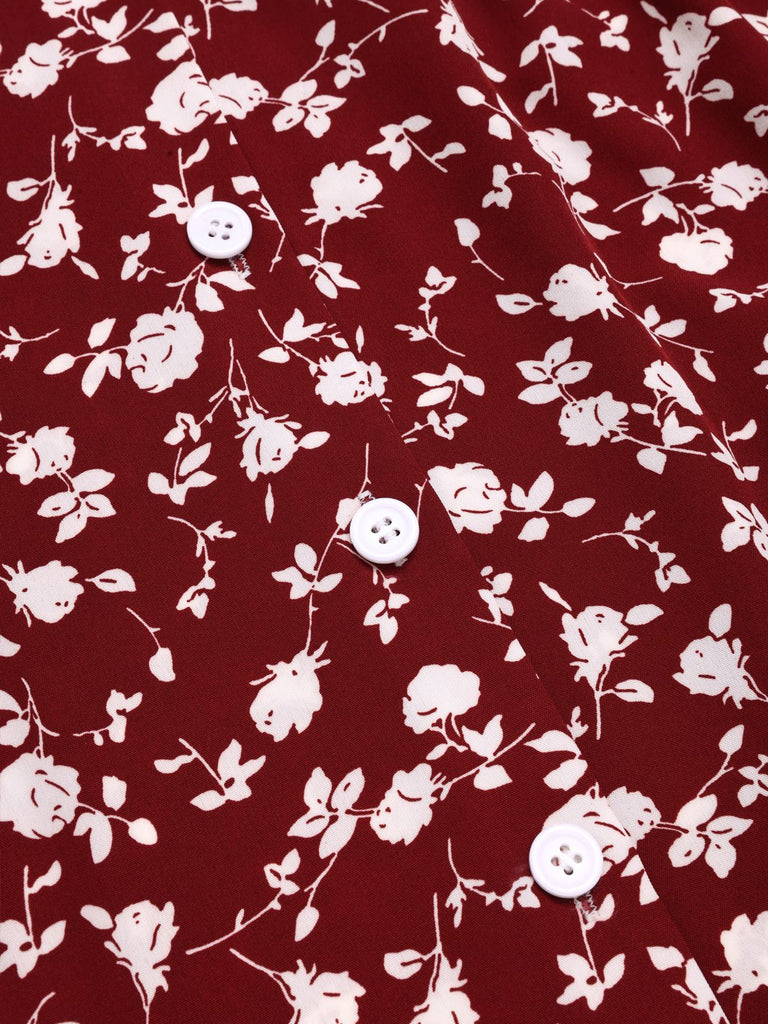 Robe marguerite à boutons revers rouge des années 1950