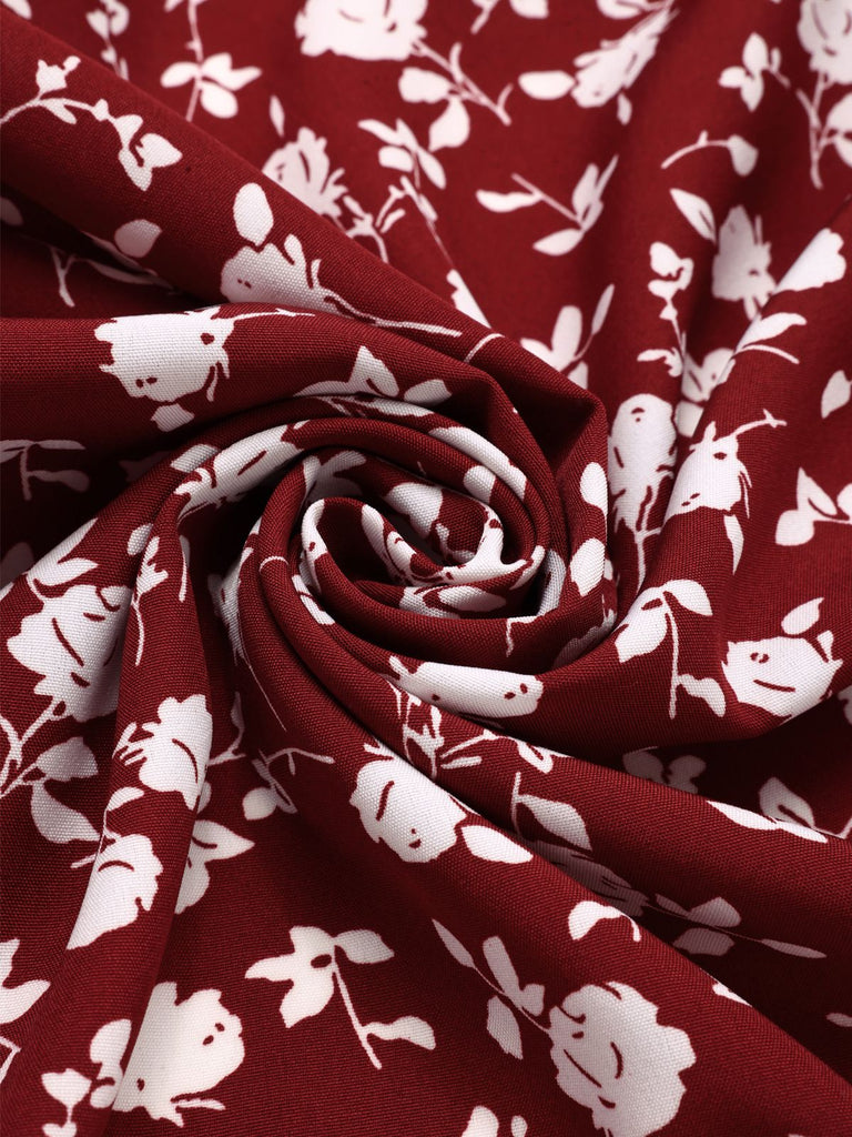 Robe marguerite à boutons revers rouge des années 1950