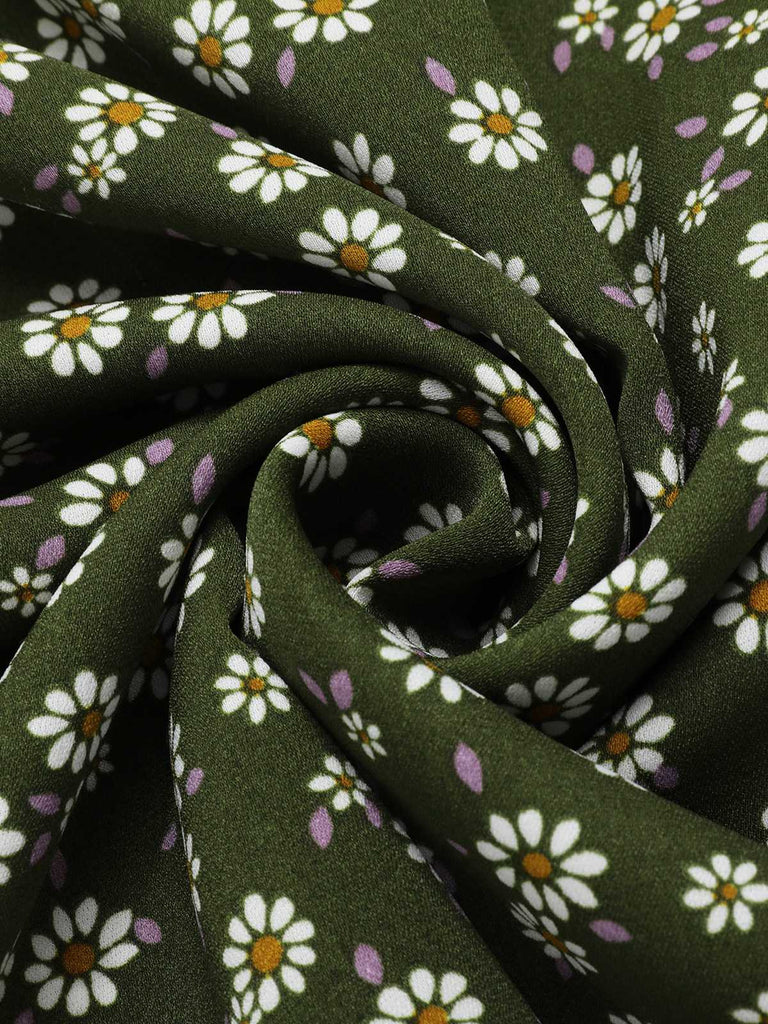 [Grande taille] Robe marguerite à boutons revers vert des années 1950