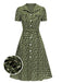 Robe marguerite à boutons revers rouge des années 1950