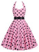 Robe ceinturée à pois contrastés dos nu noir des années 1950