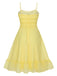 Robe jaune à bretelles spaghetti et ourlet à volants des années 40