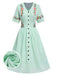 Robe fleurie brodée en coton noire à col en V des années 40