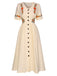 Robe fleurie brodée en coton noire à col en V des années 40