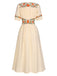 Robe fleurie brodée en coton noire à col en V des années 40