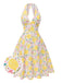 Robe rose à col en V et motif fleurs des années 1950