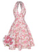 Robe orange à col en V et motif fleurs des années 1950