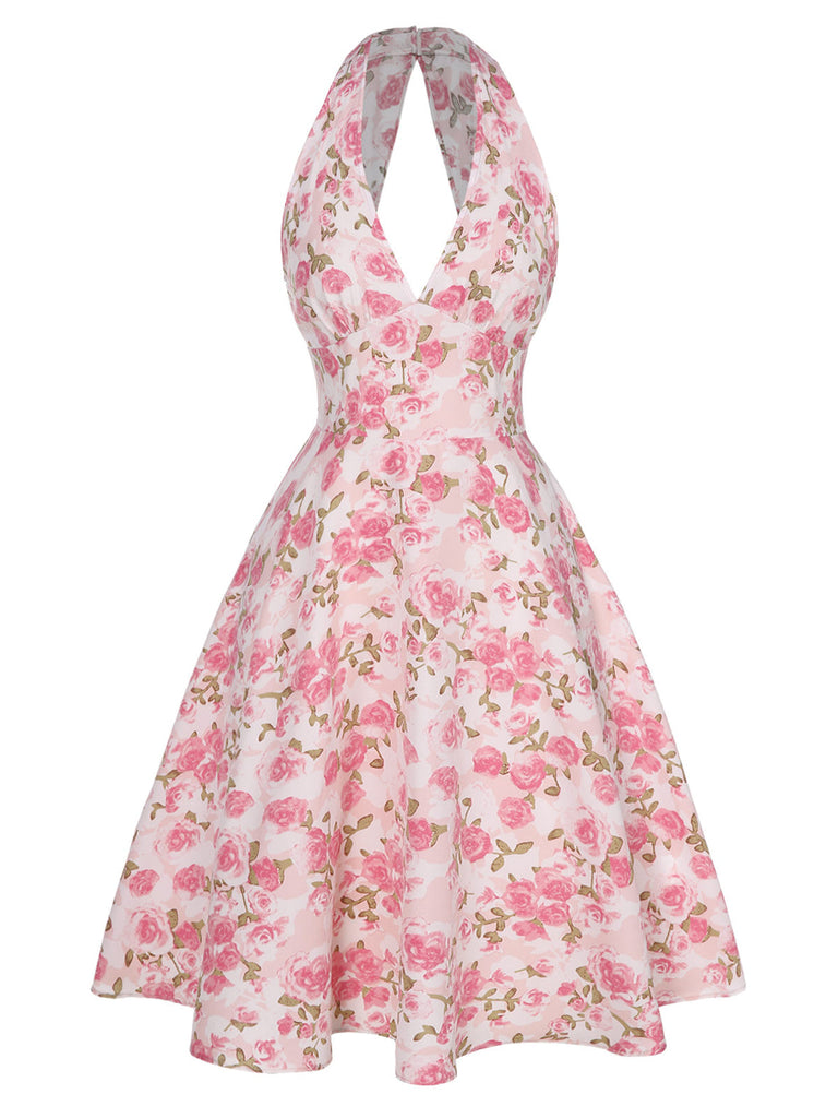 Robe Licou À Col V Imprimé Citrons Années 1950